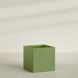 Montroy Cube Planter in Satin Green, 48", shown empty