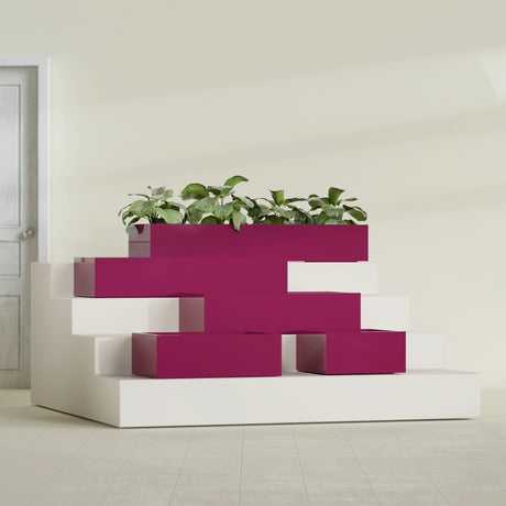 Antwerp Rectangular fiberglass planter in Gloss Eggplant, size range, in a sunlit interior