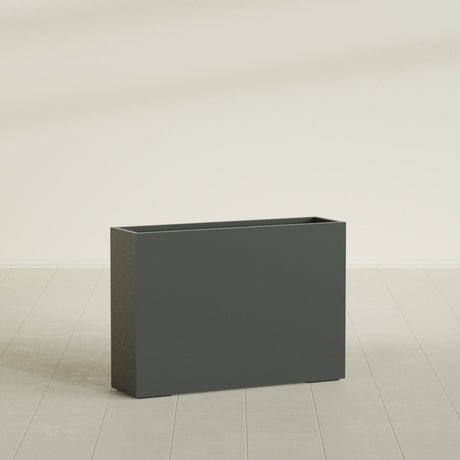 Perth Rectangular Planter in Matte Charcoal, 60"L × 16"D × 42"H, shown empty