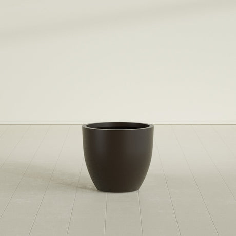 Wannsee Round Planter in Matte Dark Brown, 27"D × 24"H, shown empty