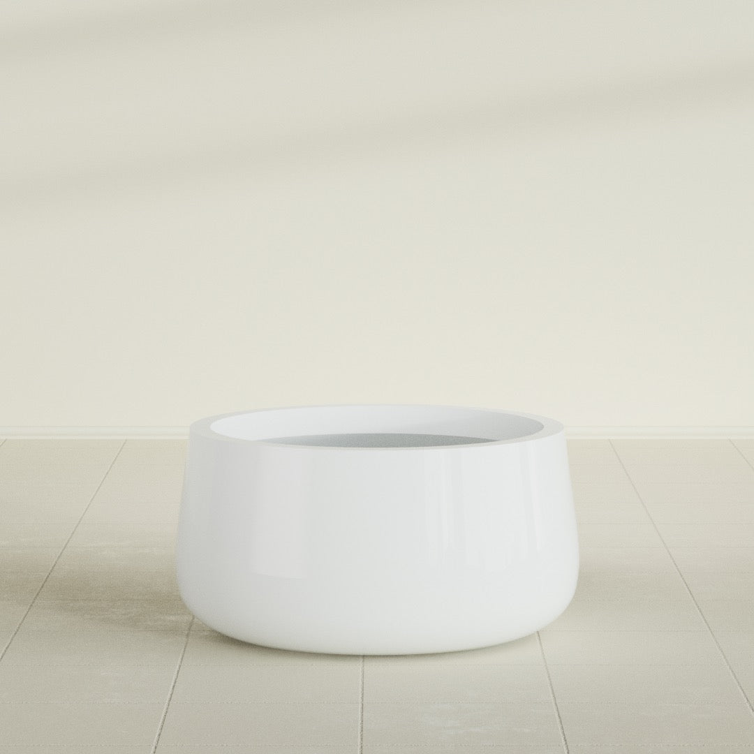 Short Hayden Bowl Planter in Matte Bright White, 20"D × 10"H, shown empty