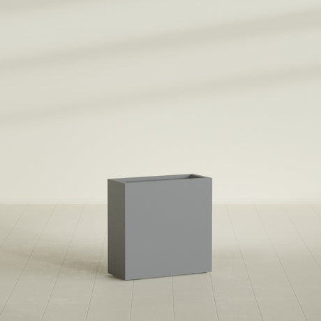 Milano Narrow Rectangular Planter in Matte Gunmetal, 24"L × 10"D × 24"H, shown empty