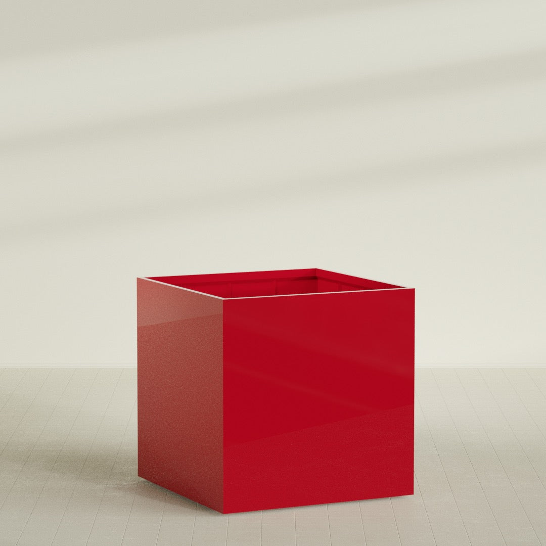 Montroy Cube Planter in Gloss Red, 60", shown empty