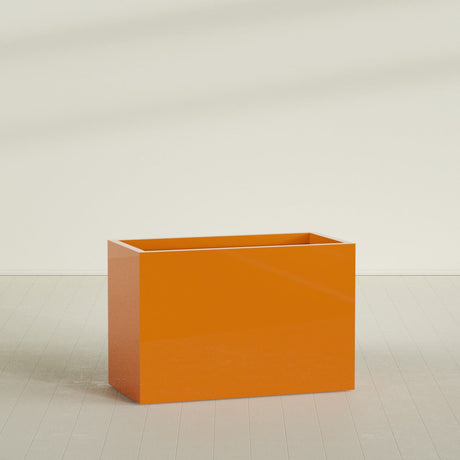 Brisbane Rectangular Planter in Gloss Tangerine, 48"L × 24"D × 32"H, shown empty