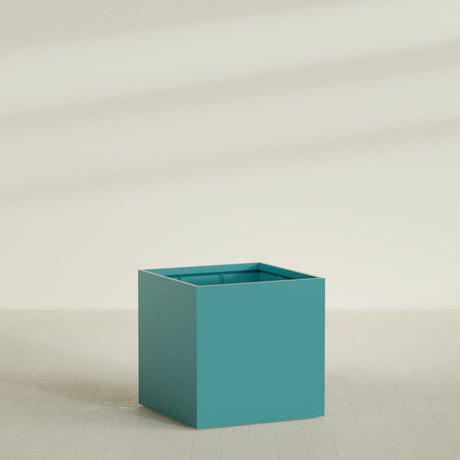 Montroy Cube Planter in Satin Seafoam Green, 48", shown empty