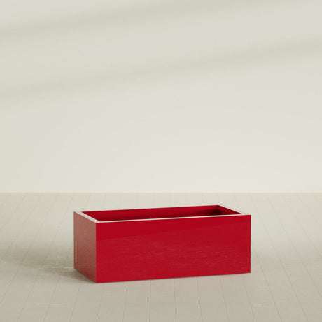 Torino Wide Rectangular Planter in Gloss Red, 48"L × 24"D × 18"H, shown empty