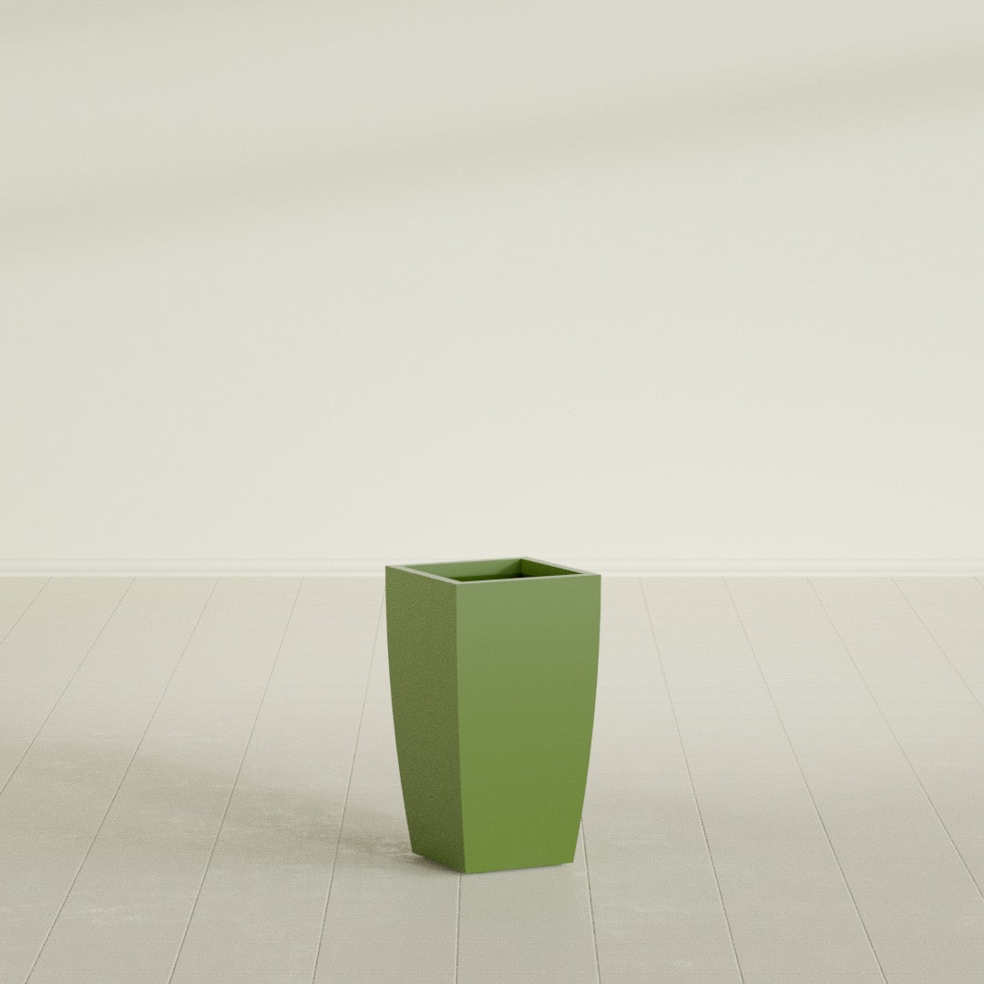Toulan Tapered Square Planter in Satin Green, 12"W × 22"H, shown empty