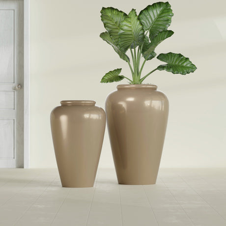 Barà Jar fiberglass planter in Gloss Metallic Gold, size range, in a sunlit interior