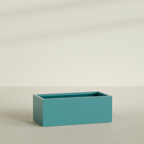 Torino Wide Rectangular Planter in Satin Seafoam Green, 48"L × 24"D × 18"H, shown empty