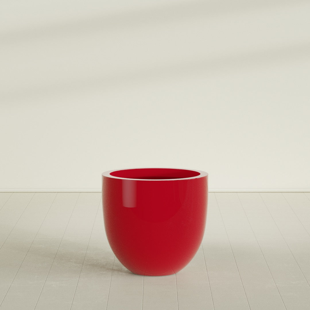 Alzira Bowl Planter in Gloss Red, 30"D × 28"H, shown empty