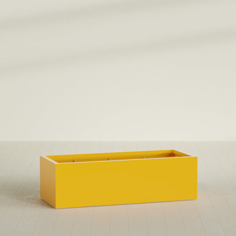 Torino Wide Rectangular Planter in Gloss Saffron, 60"L × 24"D × 18"H, shown empty