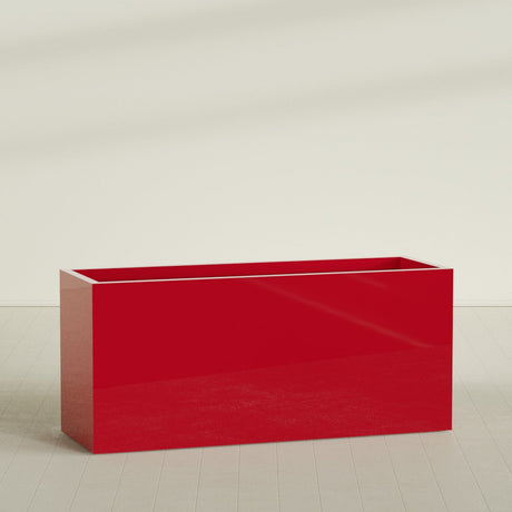 Brisbane Rectangular Planter in Gloss Red, 72"L × 24"D × 32"H, shown empty