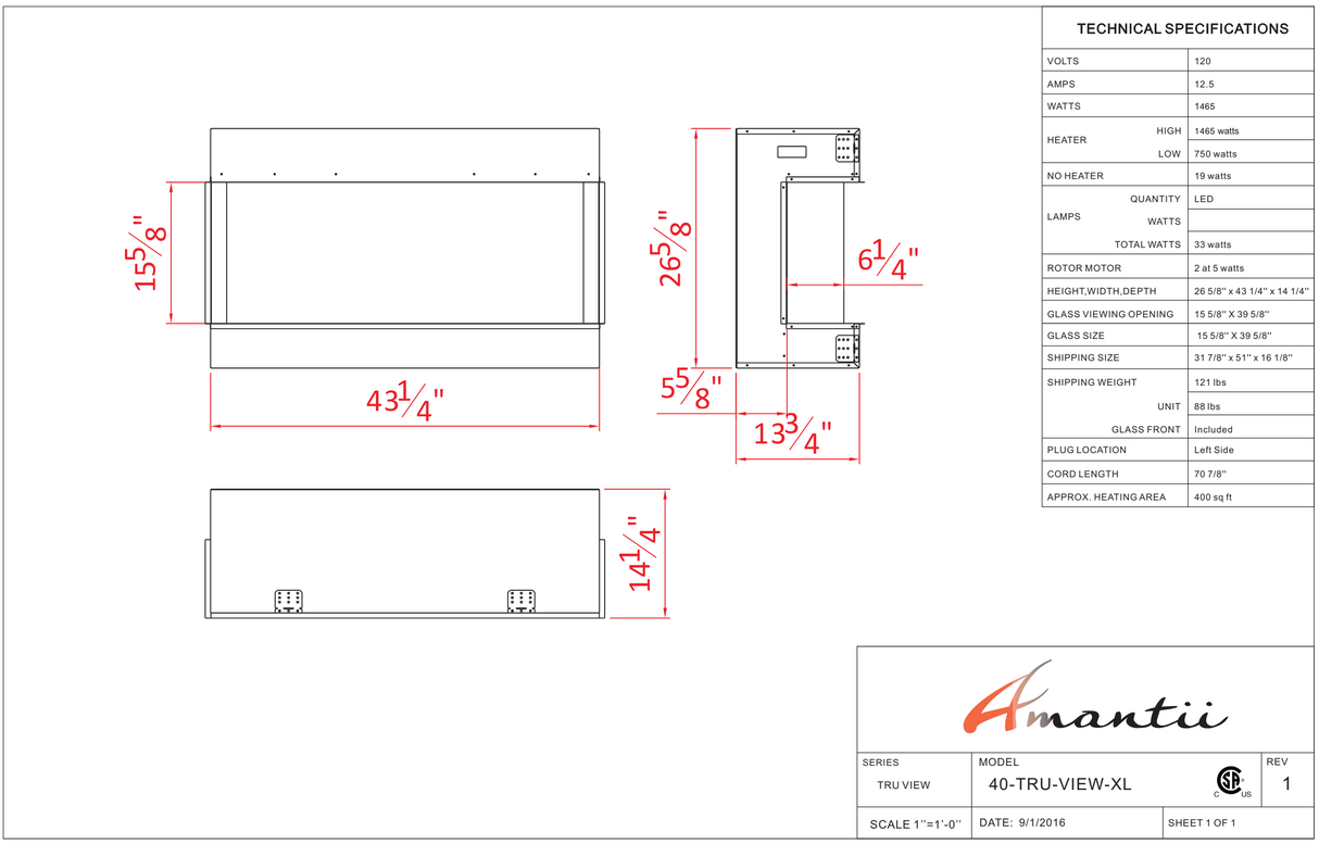 Amantii Tru View Deep Smart Electric - 40” Indoor / Outdoor WiFi Enabled 3 Sided Fireplace 40-TRU-VIEW-XL - Serene Yards