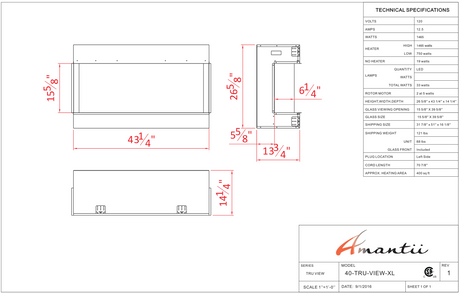 Amantii Tru View Deep Smart Electric - 40” Indoor / Outdoor WiFi Enabled 3 Sided Fireplace 40-TRU-VIEW-XL - Serene Yards