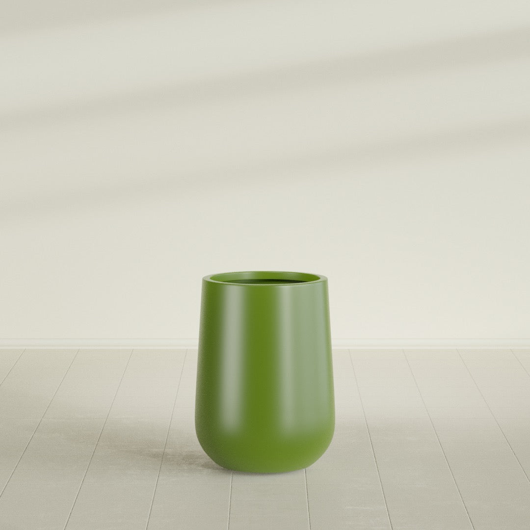 Hayden Urn Planter in Satin Green, 15"Diam × 23"H, shown empty