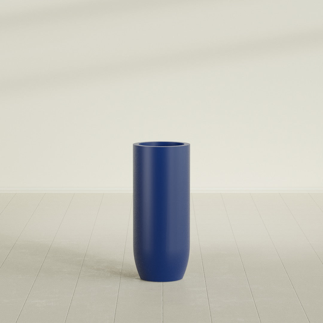 Saint Tropez Bullet Round Planter in Matte Cobalt Blue, 16"D × 38"H, shown empty
