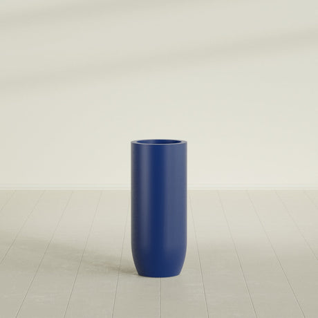 Saint Tropez Bullet Round Planter in Matte Cobalt Blue, 16"D × 38"H, shown empty