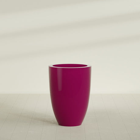 Brannan Tapered Round Planter in Gloss Eggplant, 30"D × 41"H, shown empty