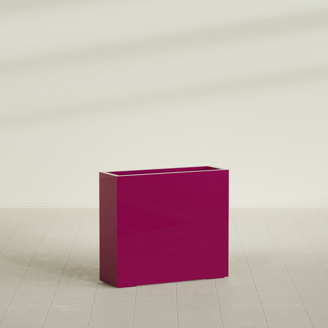 Delray Rectangular Planter in Gloss Eggplant, 36"L × 12"D × 32"H, shown empty