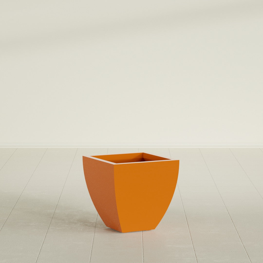 Lima Tapered Square Planter in Gloss Tangerine, 16", shown empty