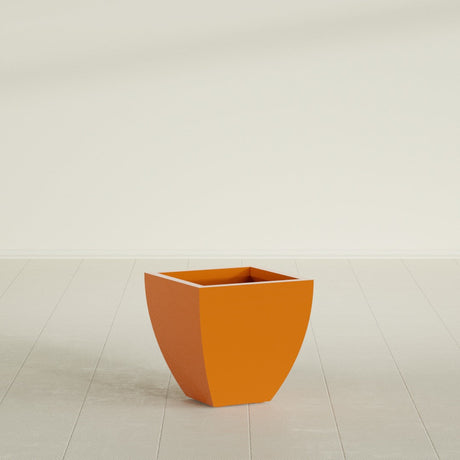 Lima Tapered Square Planter in Gloss Tangerine, 16", shown empty