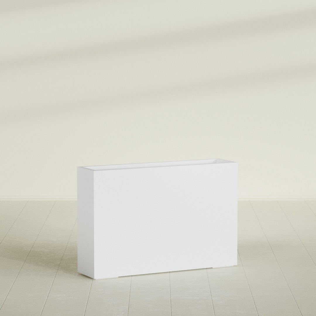 Delray Rectangular Planter in Gloss Bright White, 48"L × 12"D × 32"H, shown empty