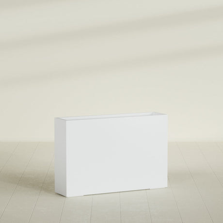 Delray Rectangular Planter in Gloss Bright White, 48"L × 12"D × 32"H, shown empty
