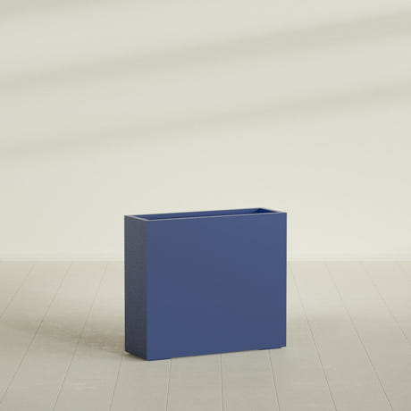 Delray Rectangular Planter in Matte Cobalt Blue, 36"L × 12"D × 32"H, shown empty