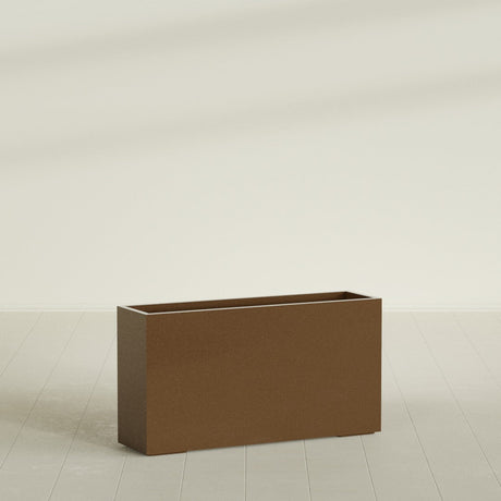 Potsdam Rectangular Planter in Metallic Bronze, 60"L × 16"D × 32"H, shown empty