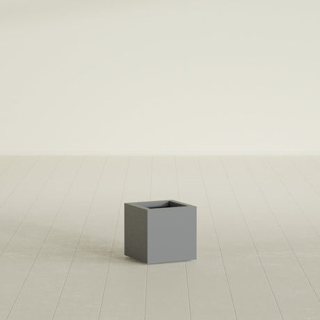 Montroy Cube Planter in Matte Gunmetal, 12", shown empty