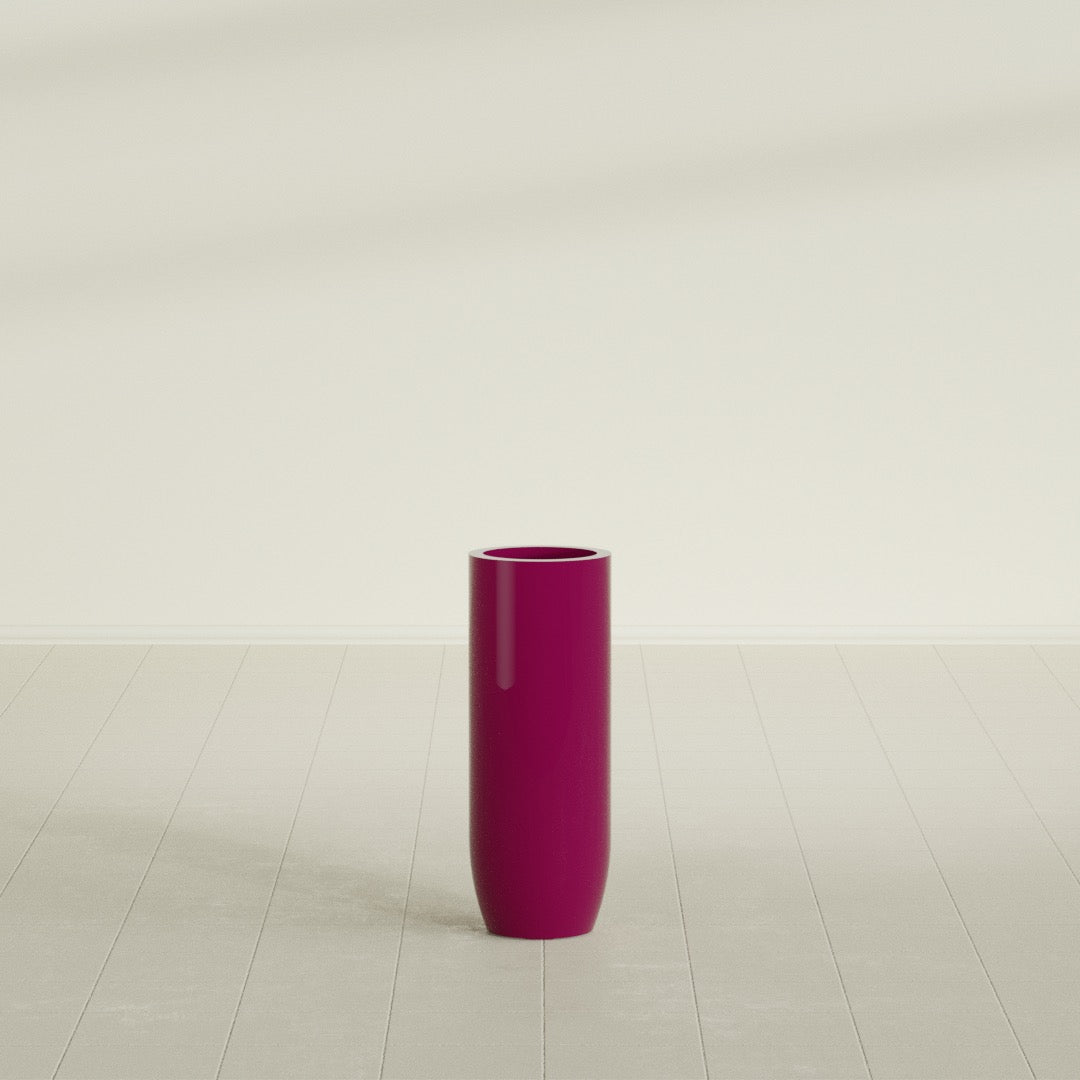 Saint Tropez Bullet Round Planter in Gloss Eggplant, 12"D × 32"H, shown empty