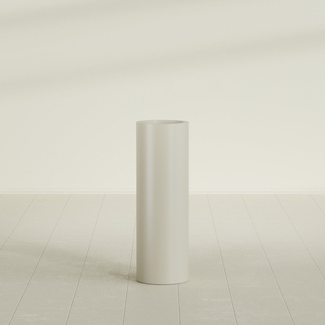 Corry Cylinder Planter in Satin Beige, 10"D × 30"H, shown empty