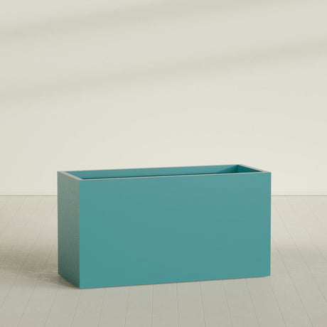 Brisbane Rectangular Planter in Satin Seafoam Green, 60"L × 24"D × 32"H, shown empty