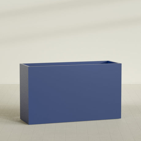 Darwin Rectangular Planter in Matte Cobalt Blue, 72"L × 24"D × 42"H, shown empty
