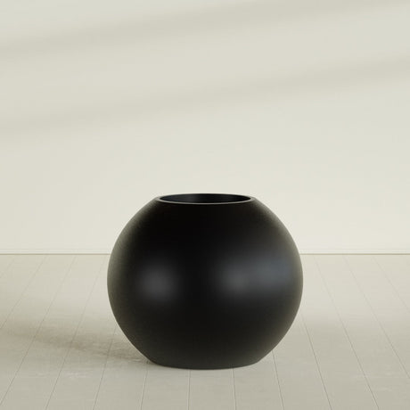 Globe Planter in Matte Black, 36"D × 30"H, shown empty