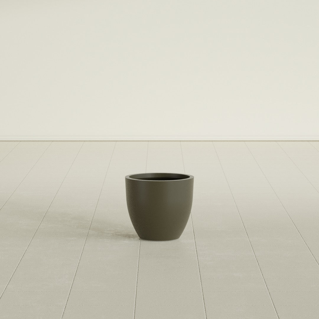 Wannsee Round Planter in Matte Bronze, 15"D × 13"H, shown empty