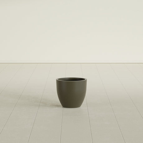 Wannsee Round Planter in Matte Bronze, 15"D × 13"H, shown empty