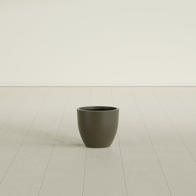 Wannsee Round Planter in Matte Bronze, 15"D × 13"H, shown empty