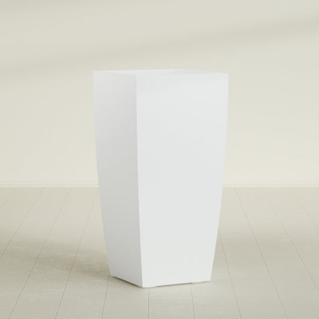 Toulan Tapered Square Planter in Matte Bright White, 23"W × 48"H, shown empty