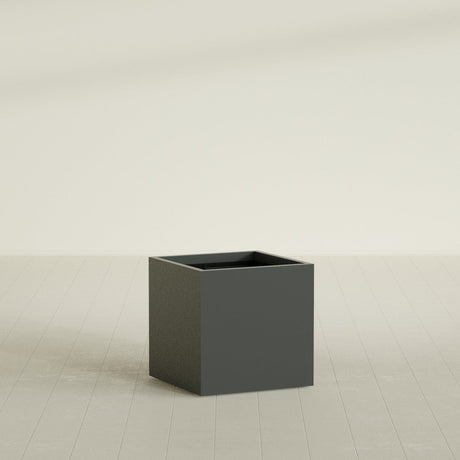 Montroy Cube Planter in Matte Charcoal, 28", shown empty