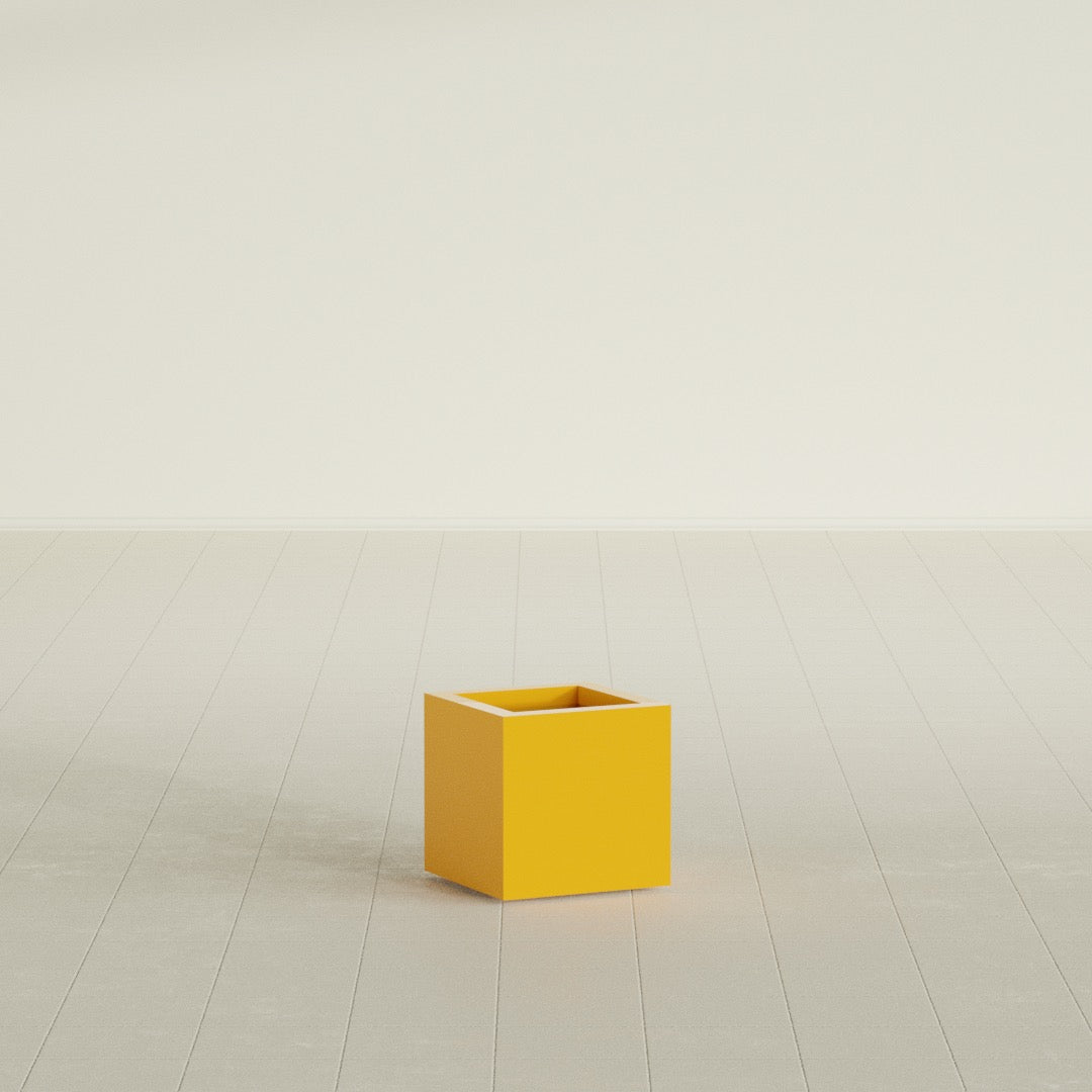 Montroy Cube Planter in Gloss Saffron, 12", shown empty