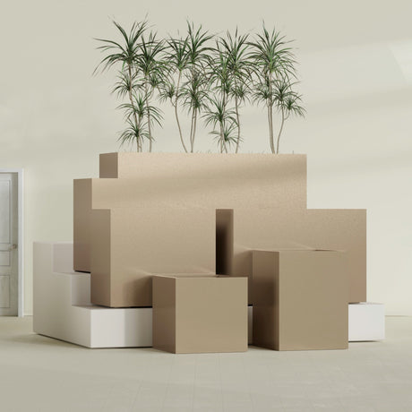 Brisbane Corner fiberglass planter in Gloss Metallic Gold, size range, in a sunlit interior