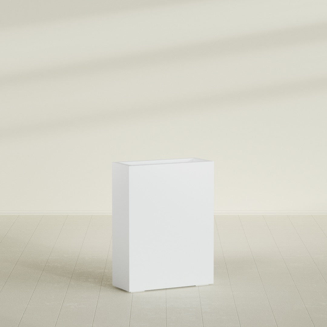 Amesbury Narrow Rectangular Planter in Gloss Bright White, 24"L × 10"D × 32"H, shown empty