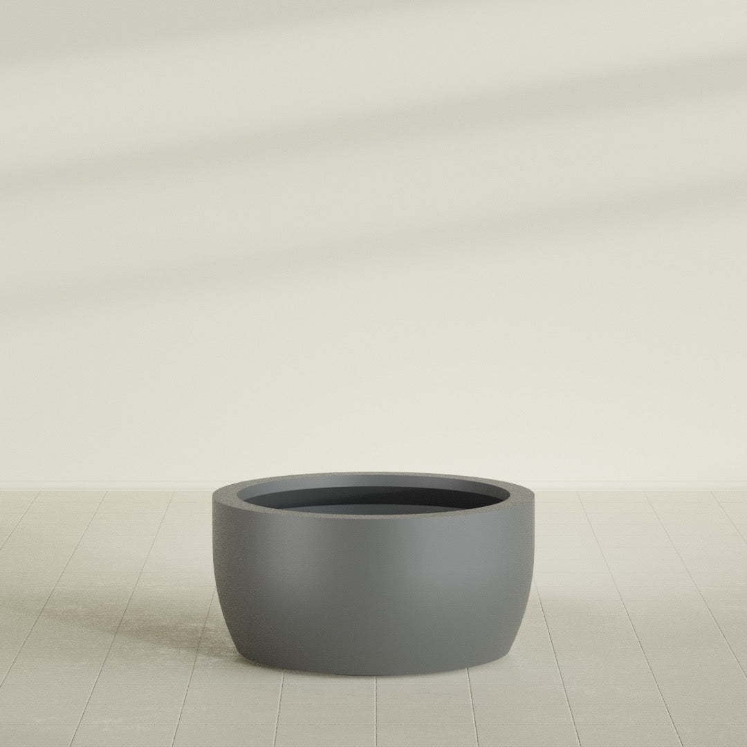 Casablanca Bowl Planter in Matte Gunmetal, 36"D × 18"H, shown empty