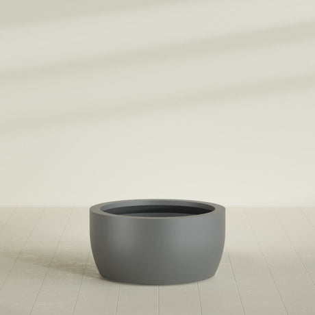 Casablanca Bowl Planter in Matte Gunmetal, 36"D × 18"H, shown empty