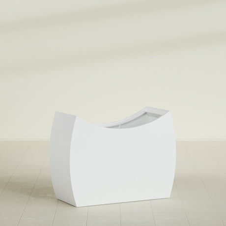 Seoul Curved Planter in Matte Bright White, 48"L × 20"D × 36"H, shown empty