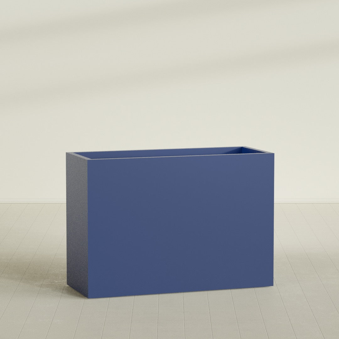 Darwin Rectangular Planter in Matte Cobalt Blue, 60"L × 24"D × 42"H, shown empty