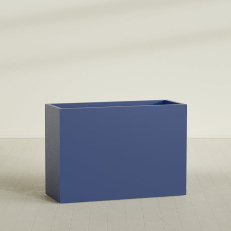 Darwin Rectangular Planter in Matte Cobalt Blue, 60"L × 24"D × 42"H, shown empty