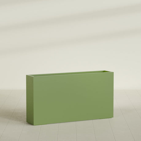Delray Rectangular Planter in Satin Green, 60"L × 12"D × 32"H, shown empty