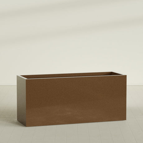 Brisbane Rectangular Planter in Metallic Bronze, 72"L × 24"D × 32"H, shown empty